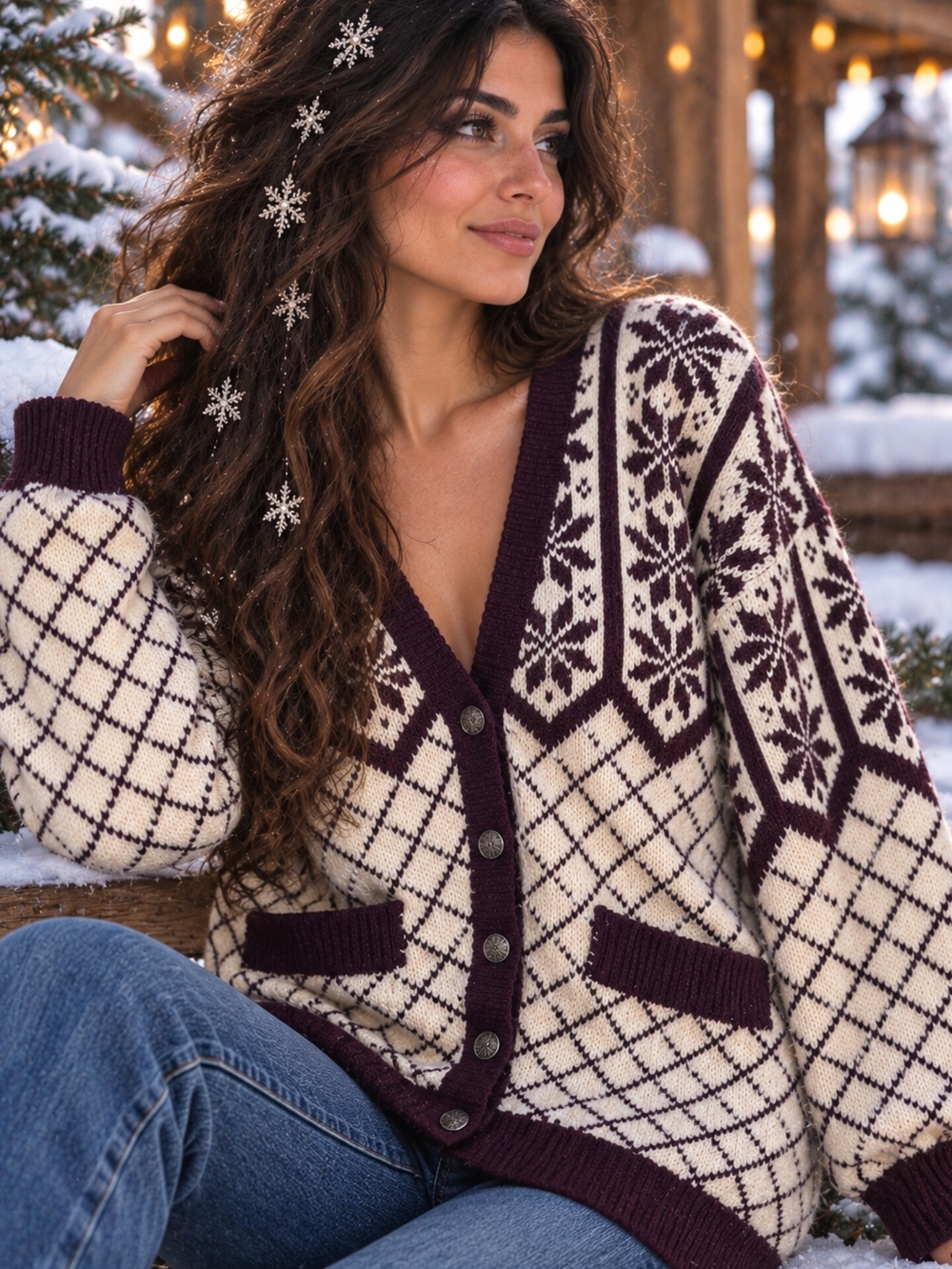 Dale of Norway VTG 80's Cream & Purple Nordic Patterned Cardigan Sweater